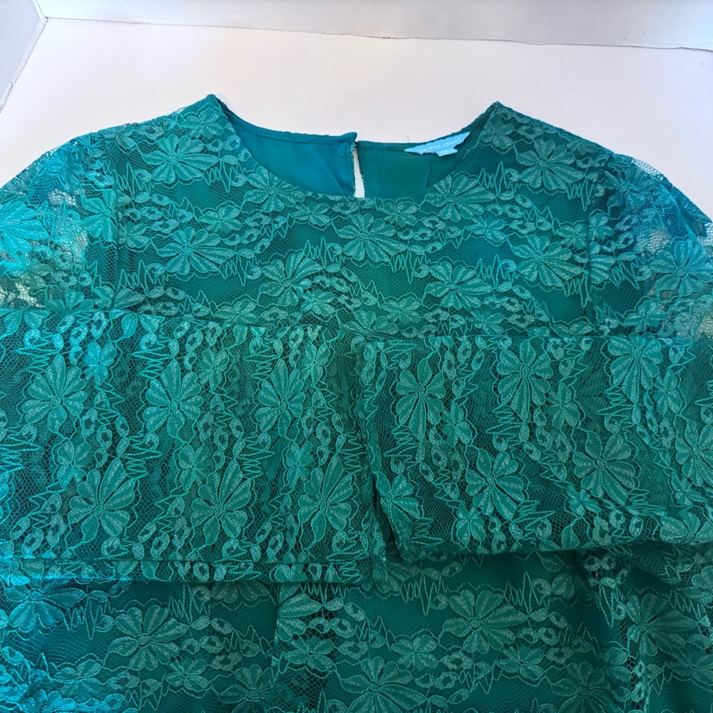 Draper James Green Floral Lace Pull Over Blouse Lined Sheer 3/4 Sleeves - Picture 10 of 15